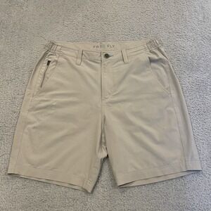 Free Fly 7" Hybrid Shorts Mens M Beige Coconut Charcoal Performance